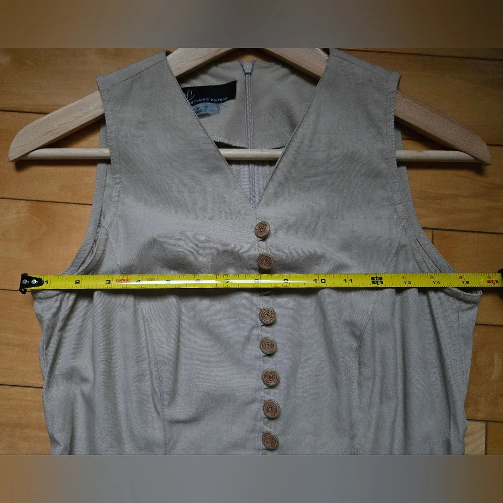 Designer Jean-Claude Poitras 90s Sleeveless Tan Button-Front Dress - Picture 8 of 11